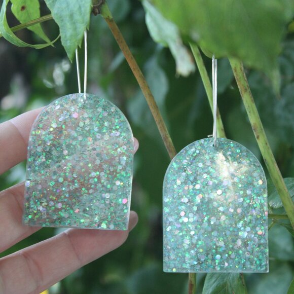Turquoise Mermaid Glitter Earrings Hand Crafted - Picture 3 of 7